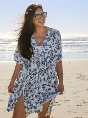 White and Navy Palm “Tropic Veil” Beach Cover-Up by Splendid for Beachly Box